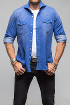 Giannetto Portofino Elias Denim Western Snap Shirt In Blue Mens - Shirts - Dress