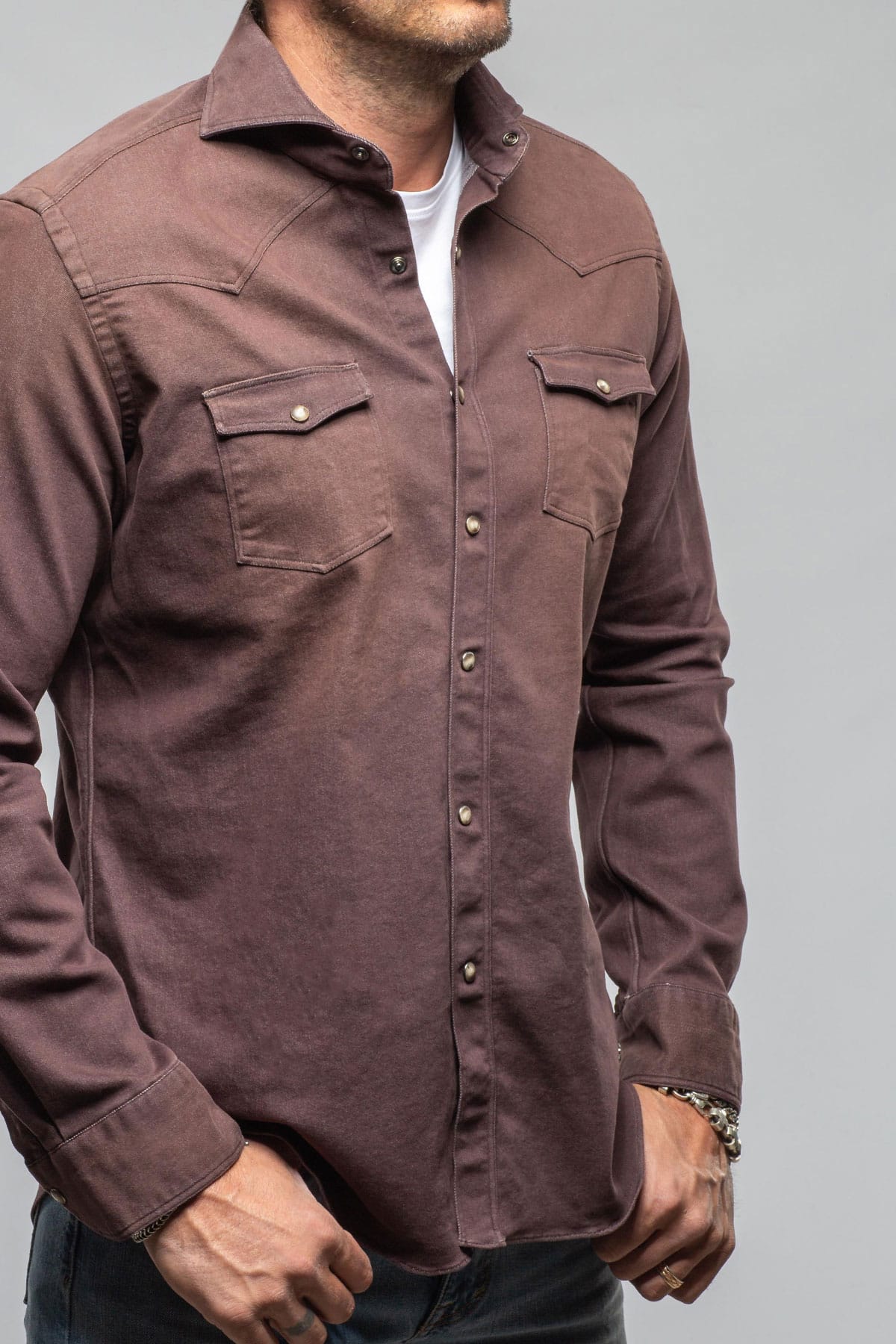 Giannetto Portofino Elias Denim Western Snap Shirt In Brown Mens - Shirts - Dress