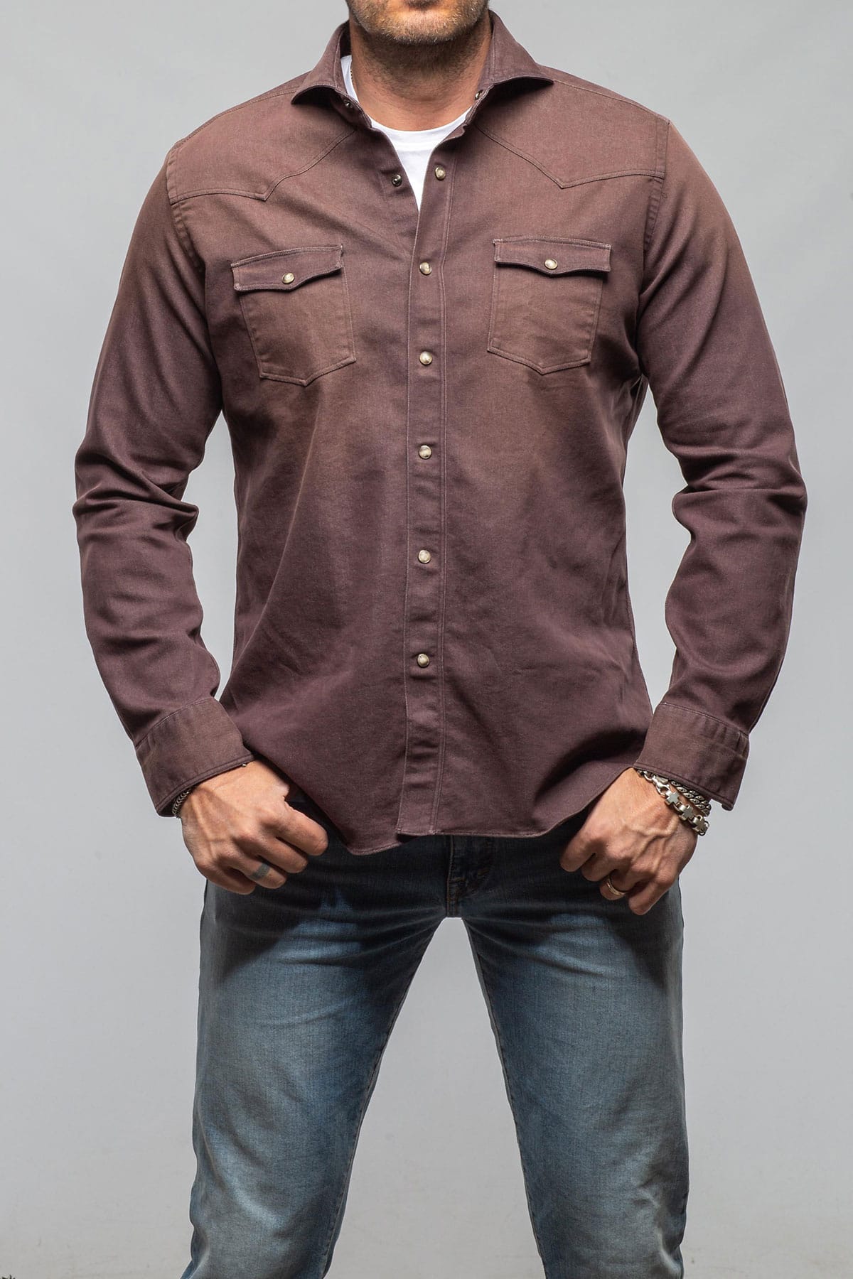 Giannetto Portofino Elias Denim Western Snap Shirt In Brown Mens - Shirts - Dress