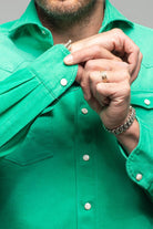 Elias Denim Western Snap Shirt In Green - AXEL'S