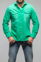 Elias Denim Western Snap Shirt In Green - AXEL'S