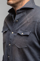 Giannetto Portofino Elias Denim Western Snap Shirt In Navy Mens - Shirts - Dress