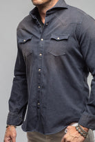 Giannetto Portofino Elias Denim Western Snap Shirt In Navy Mens - Shirts - Dress