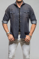 Giannetto Portofino Elias Denim Western Snap Shirt In Navy Mens - Shirts - Dress