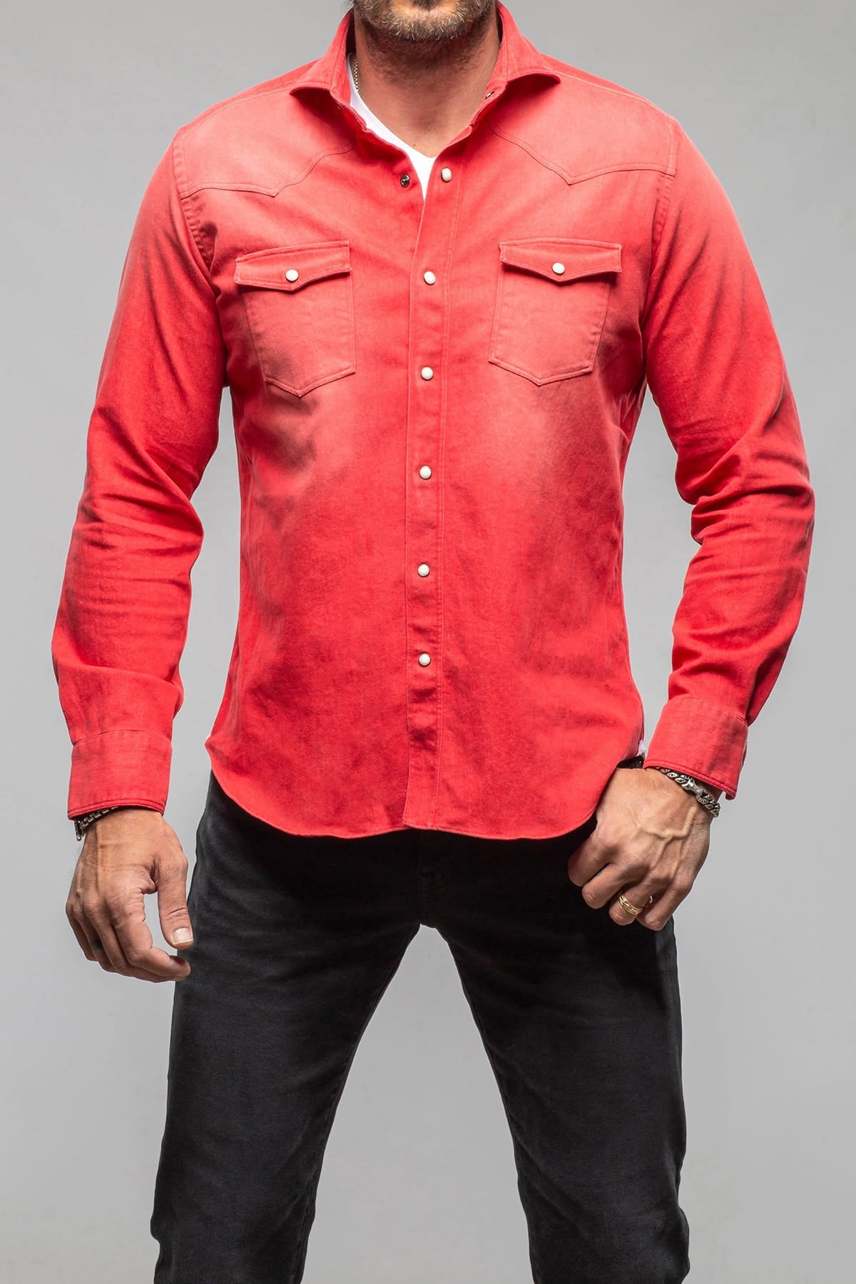 Elias Denim Western Snap Shirt In Red - AXEL'S