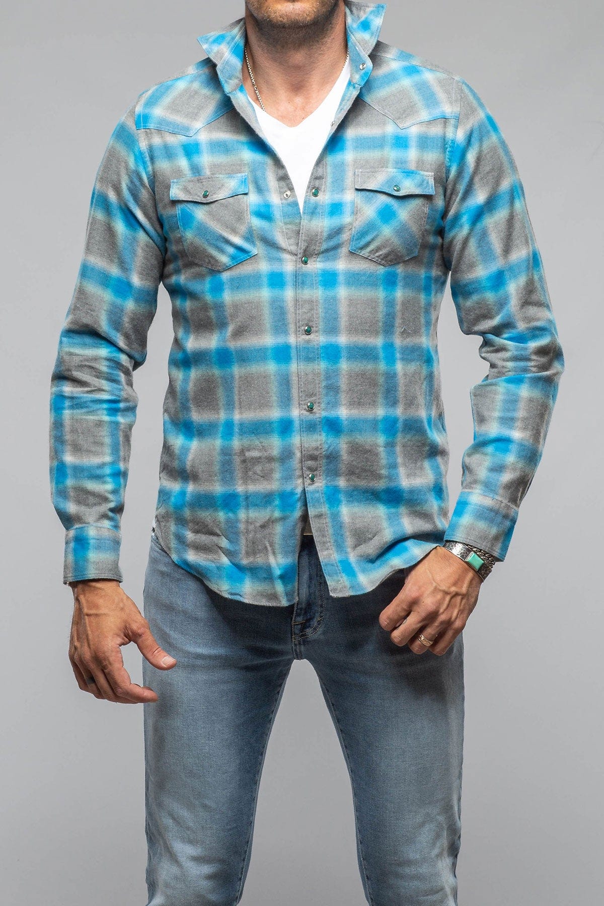 Enchanted Western Cotton Snap In Sprayed Blue - AXEL'S