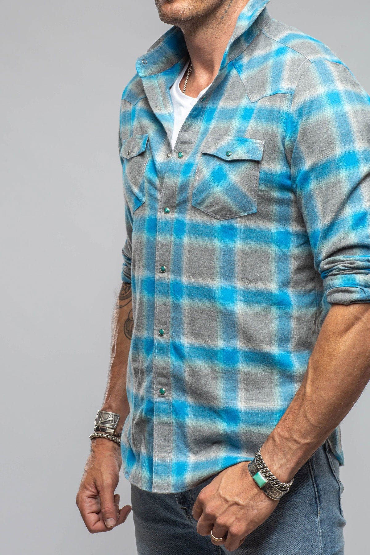 Enchanted Western Cotton Snap In Sprayed Blue - AXEL'S
