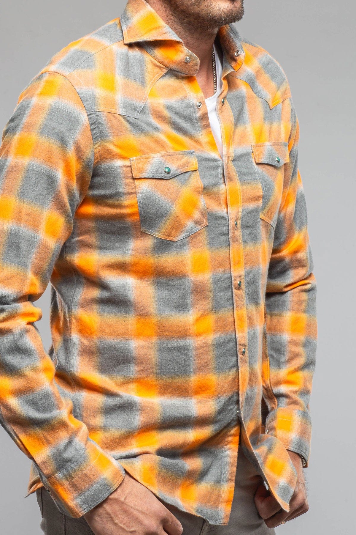 Giannetto Portofino Enchanted Western Cotton Snap In Sprayed Orange | Mens - Shirts - Dress