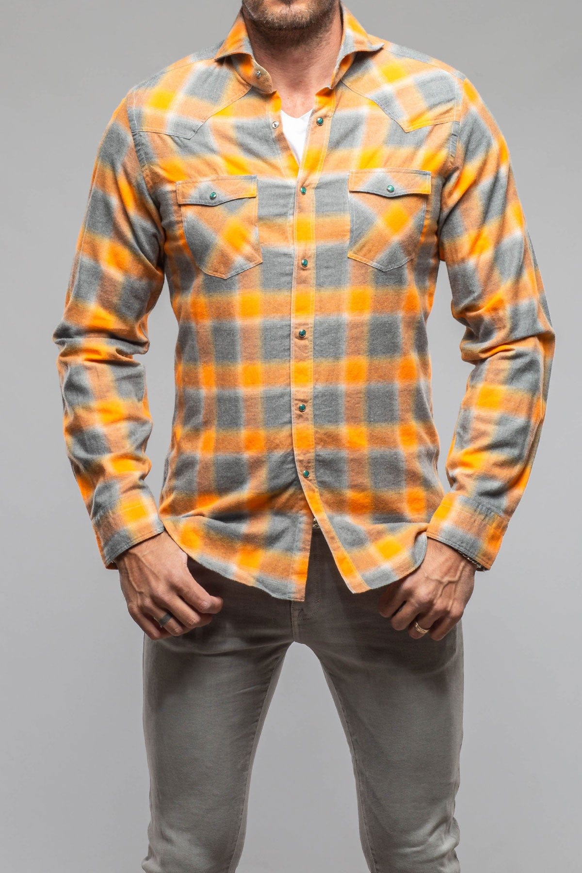 Giannetto Portofino Enchanted Western Cotton Snap In Sprayed Orange | Mens - Shirts - Dress