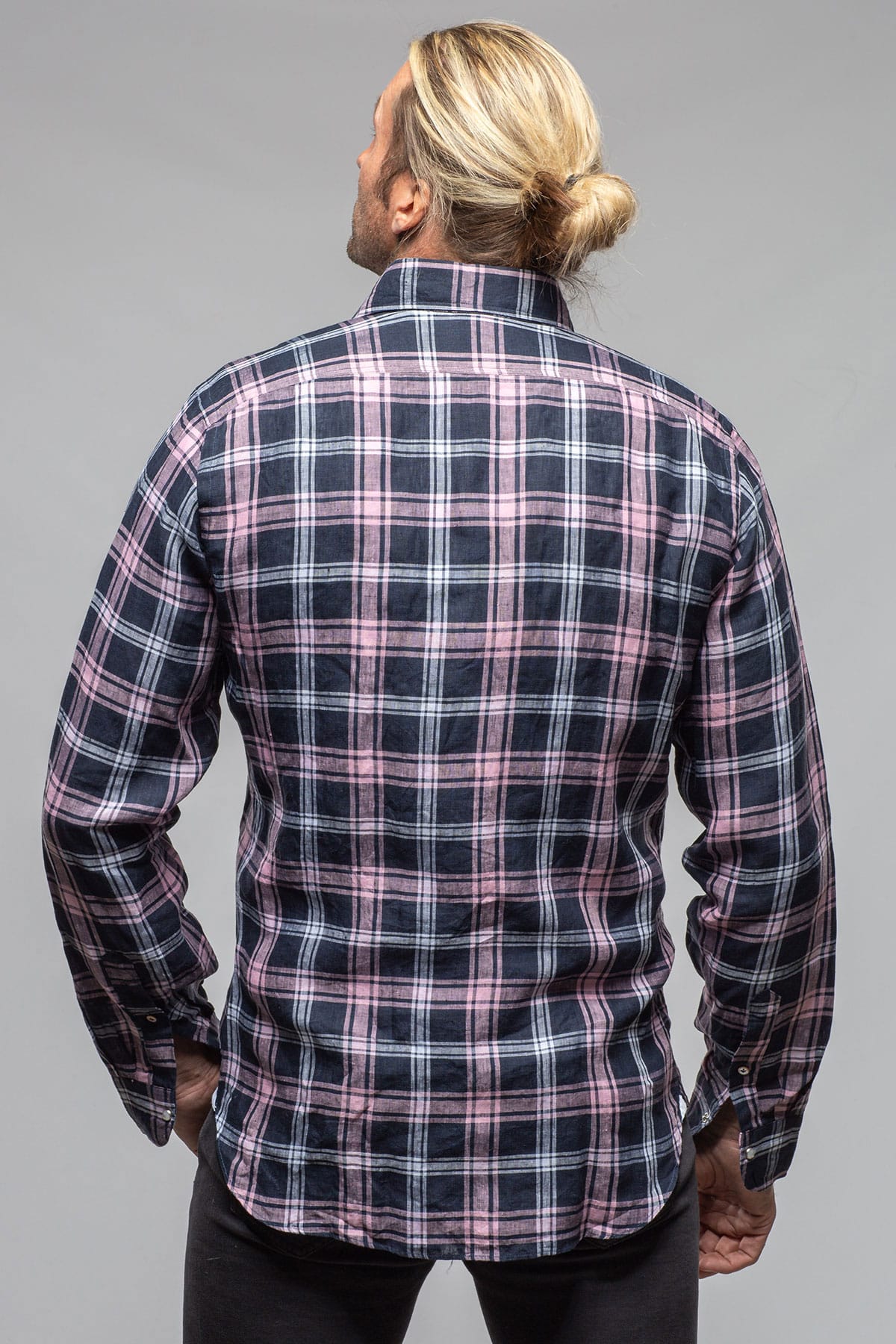 Giannetto Portofino Firenze Linen Snap Shirt In Navy/Pink Mens - Shirts - Dress