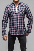 Firenze Linen Snap Shirt In Navy/Pink - AXEL'S