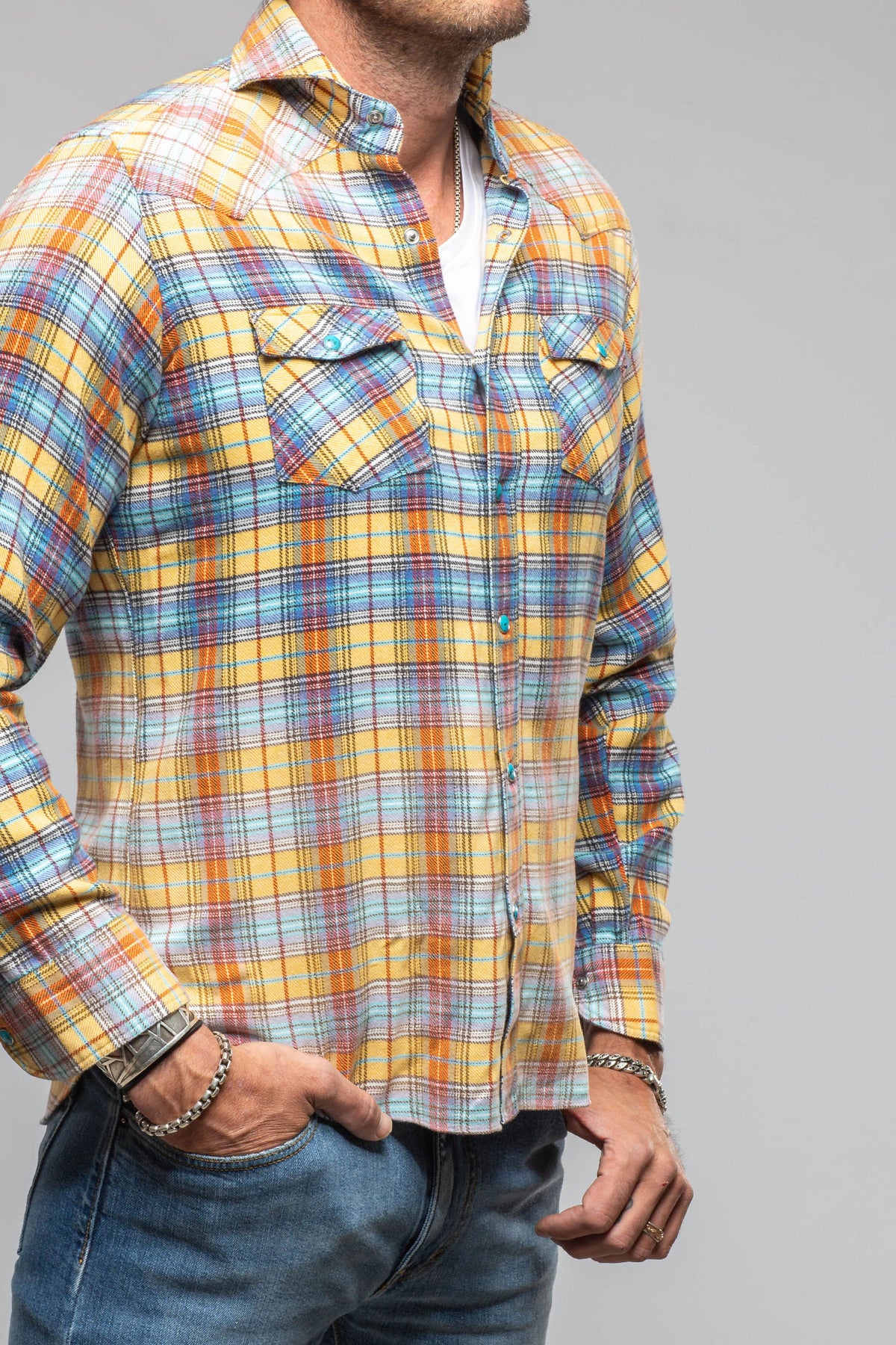 Giannetto Portofino Gardena Western Snap Shirt In Yellow Mens - Shirts - Dress