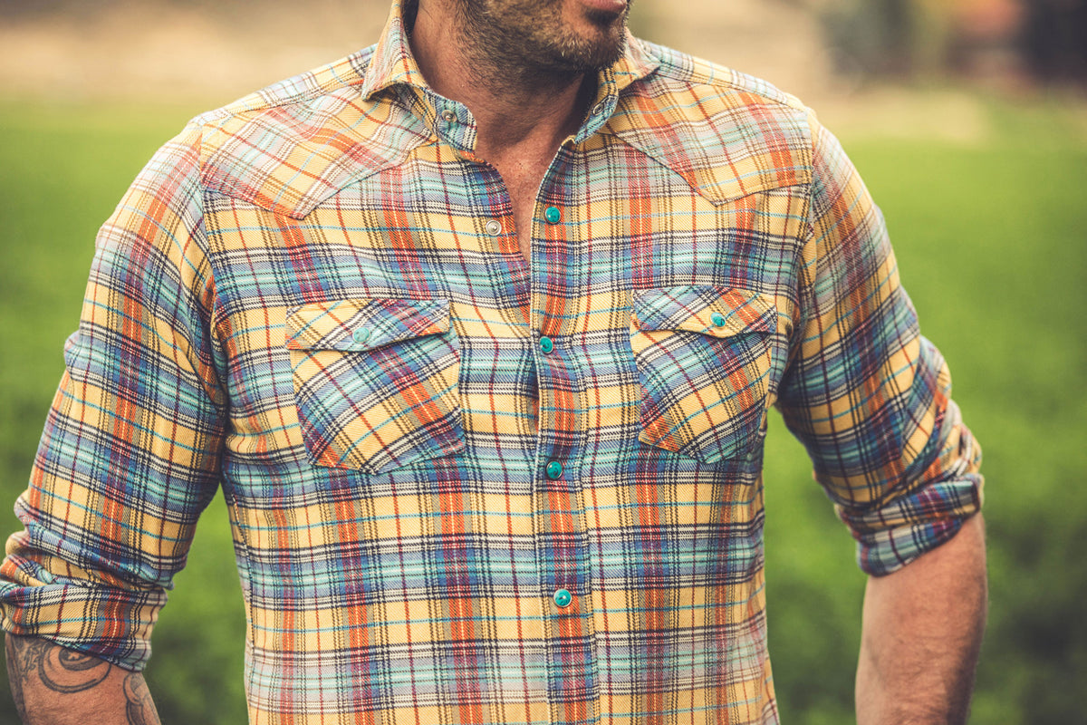 Giannetto Portofino Gardena Western Snap Shirt In Yellow Mens - Shirts - Dress