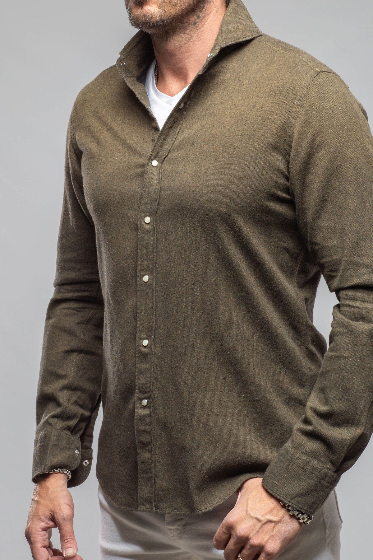 Giannetto Portofino Golden Sand Washed Snap Shirt In Chocolate Mens - Shirts - Dress