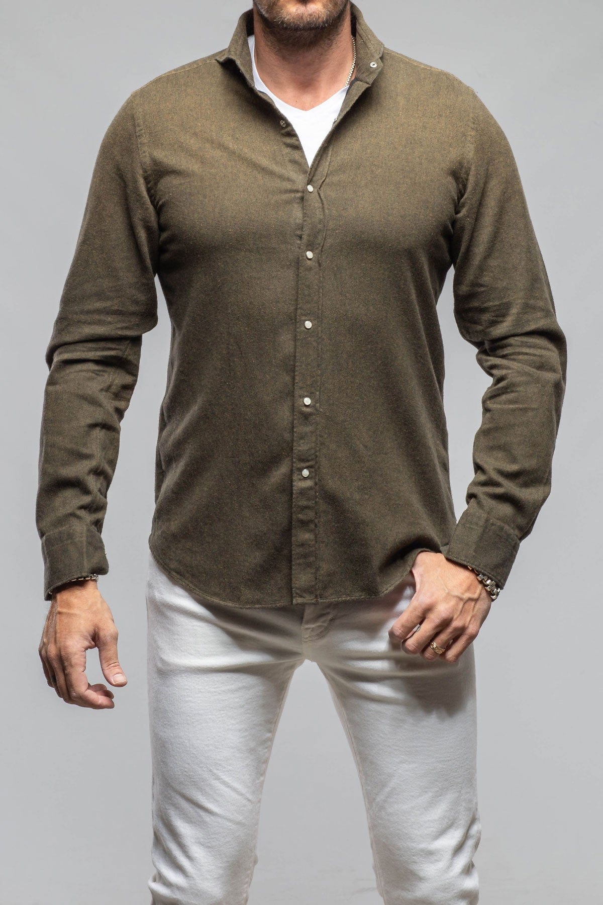 Giannetto Portofino Golden Sand Washed Snap Shirt In Chocolate Mens - Shirts - Dress