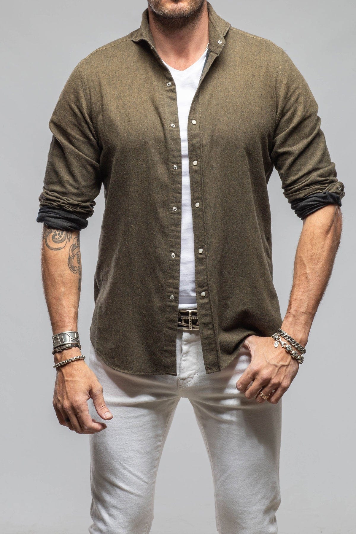 Giannetto Portofino Golden Sand Washed Snap Shirt In Chocolate Mens - Shirts - Dress