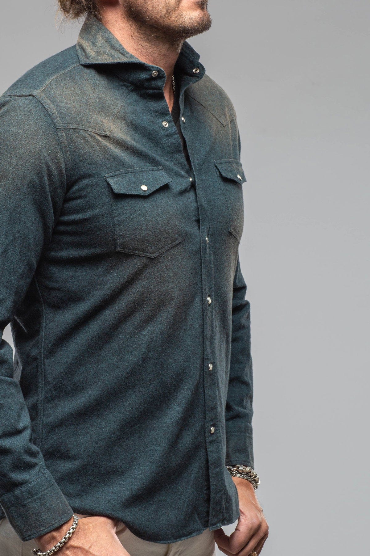 Giannetto Portofino Golden Sand Washed Snap Shirt In Green | Mens - Shirts - Dress