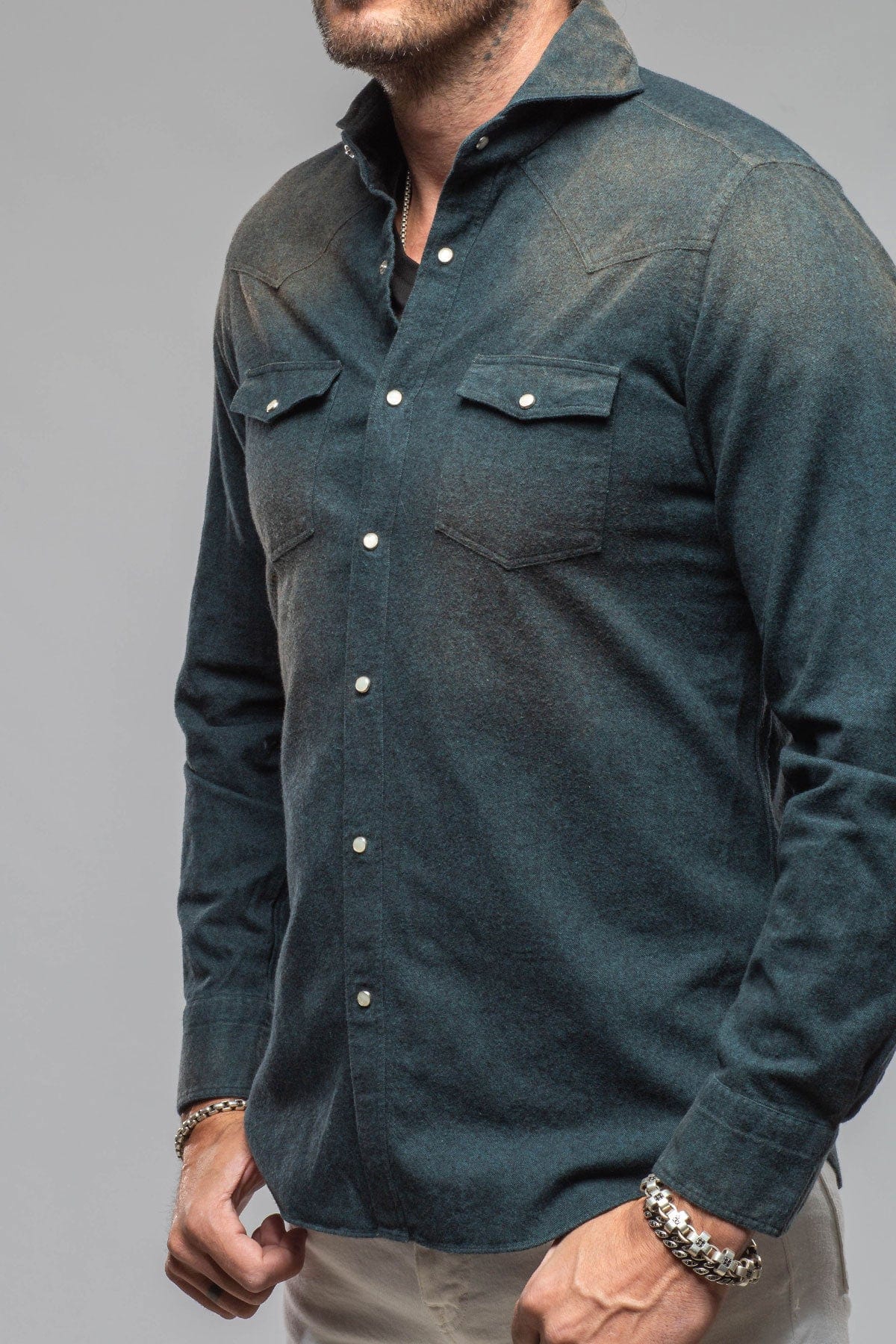 Giannetto Portofino Golden Sand Washed Snap Shirt In Green | Mens - Shirts - Dress