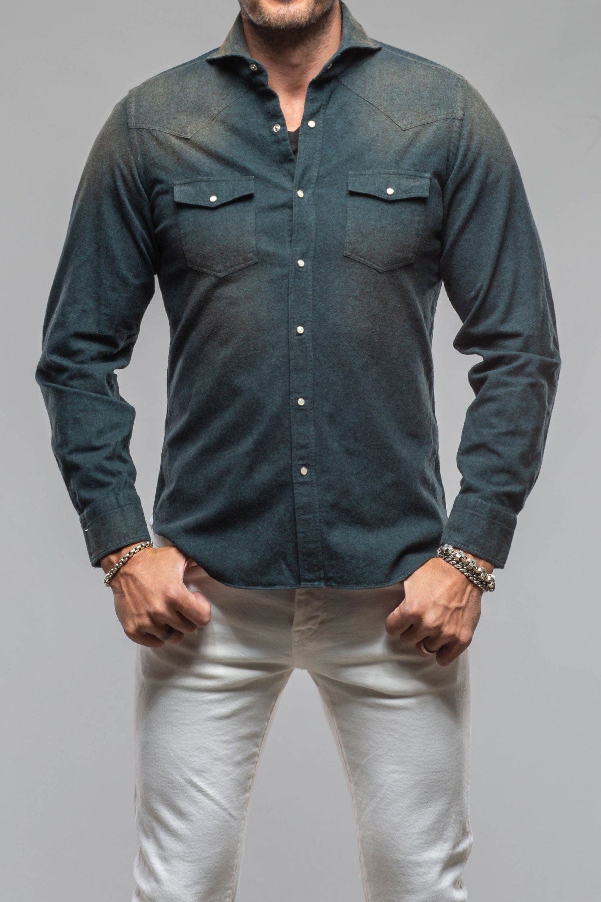 Giannetto Portofino Golden Sand Washed Snap Shirt In Green | Mens - Shirts - Dress