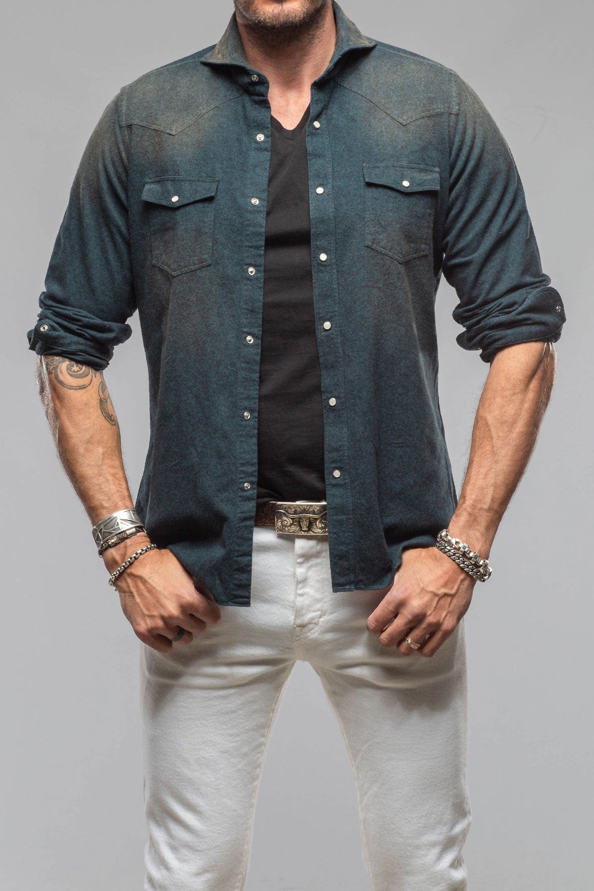 Giannetto Portofino Golden Sand Washed Snap Shirt In Green | Mens - Shirts - Dress