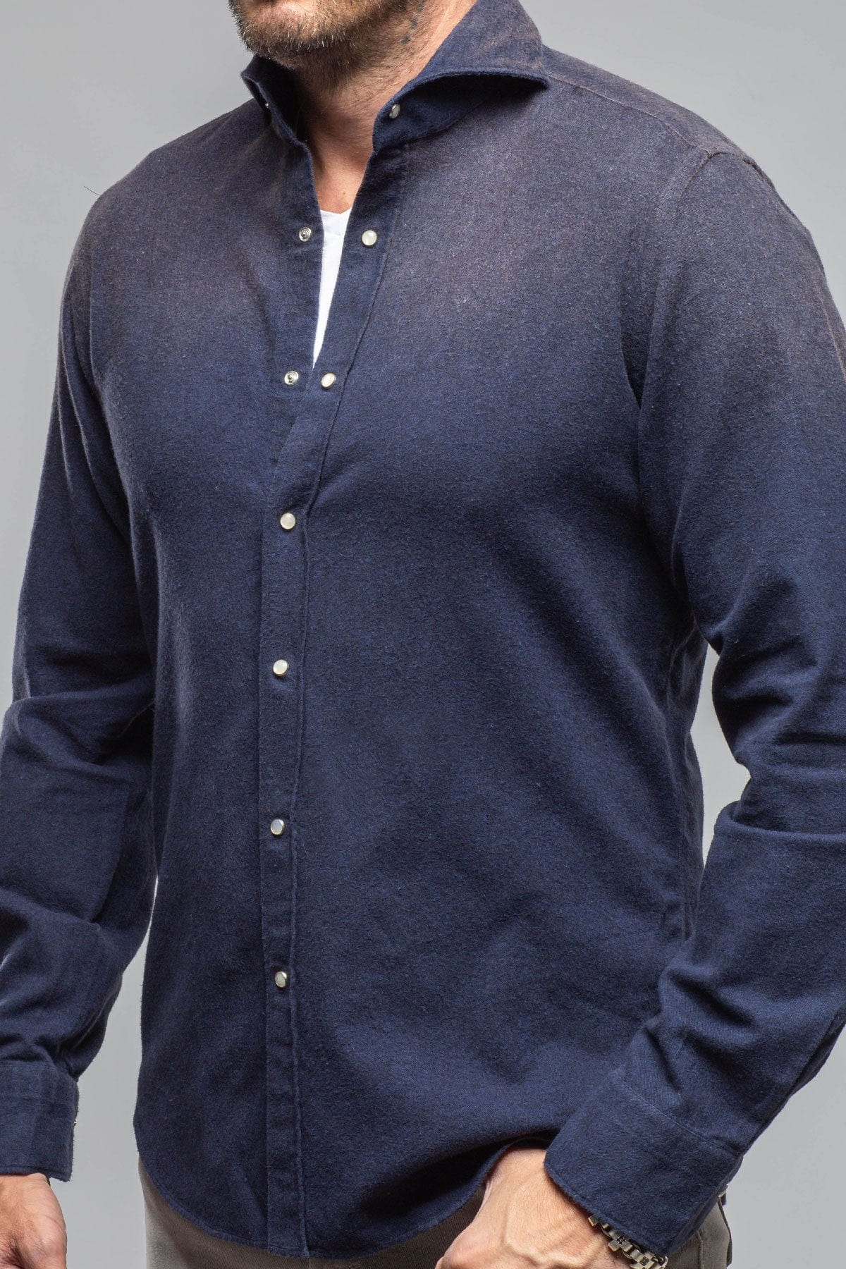Giannetto Portofino Golden Sand Washed Snap Shirt In Navy Mens - Shirts - Dress