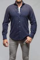 Giannetto Portofino Golden Sand Washed Snap Shirt In Navy Mens - Shirts - Dress