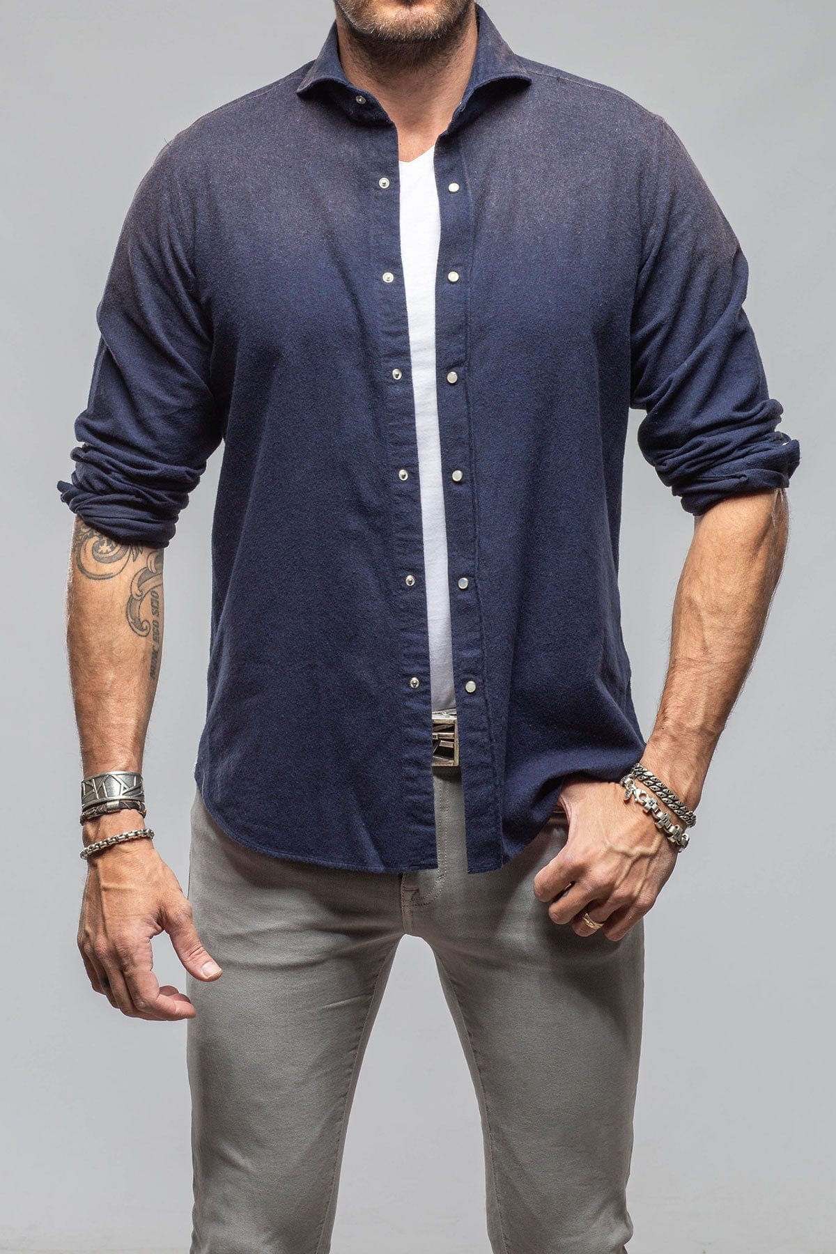 Giannetto Portofino Golden Sand Washed Snap Shirt In Navy Mens - Shirts - Dress