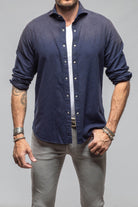 Giannetto Portofino Golden Sand Washed Snap Shirt In Navy Mens - Shirts - Dress