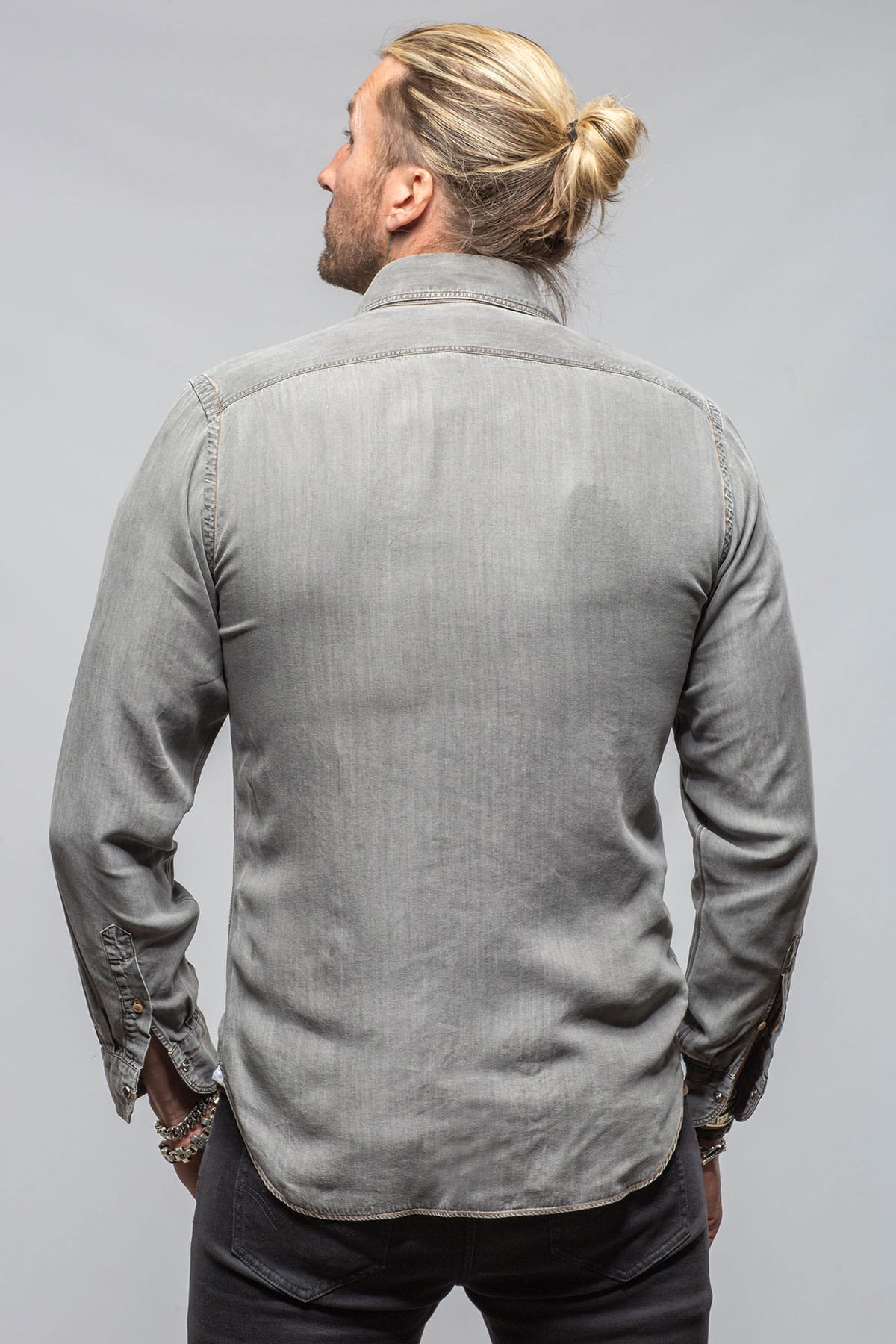 Giannetto Portofino | Grey Cliff Western Snap Shirt In Grey