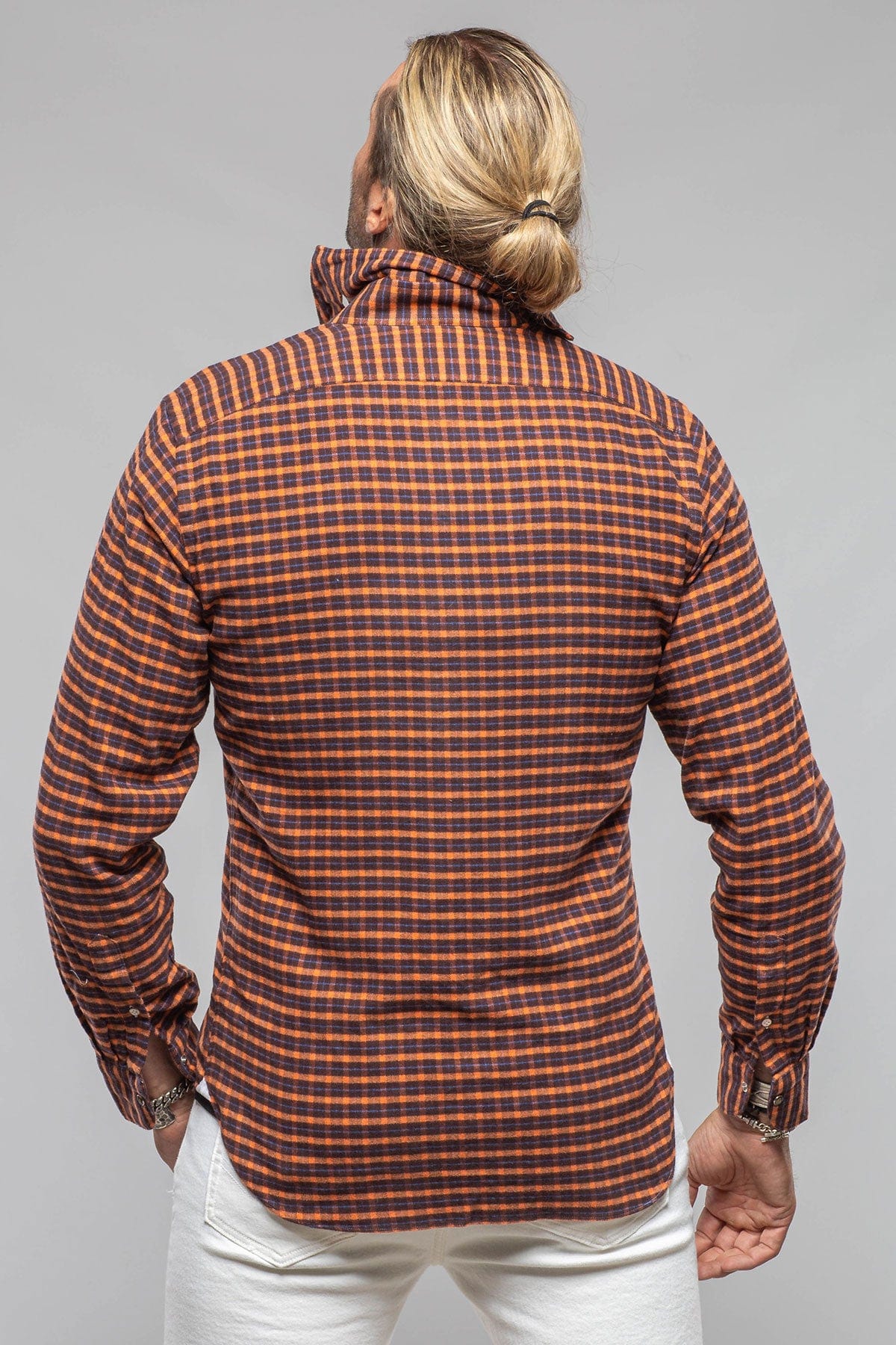 Giannetto Portofino Harmony Check Flannel Shirt In Blue Orange | Mens - Shirts - Dress