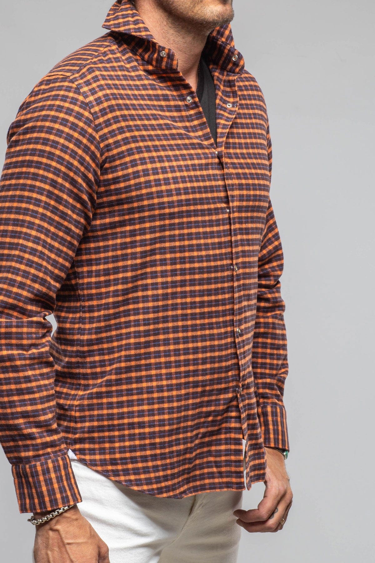Giannetto Portofino Harmony Check Flannel Shirt In Blue Orange | Mens - Shirts - Dress