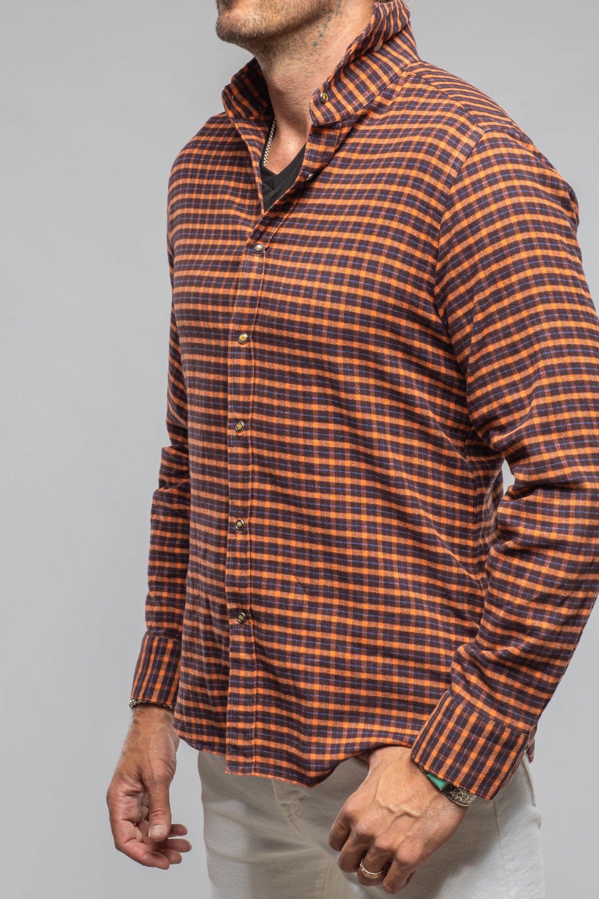 Giannetto Portofino Harmony Check Flannel Shirt In Blue Orange | Mens - Shirts - Dress