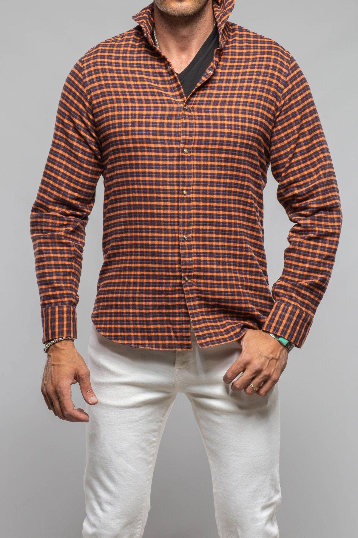 Giannetto Portofino Harmony Check Flannel Shirt In Blue Orange | Mens - Shirts - Dress