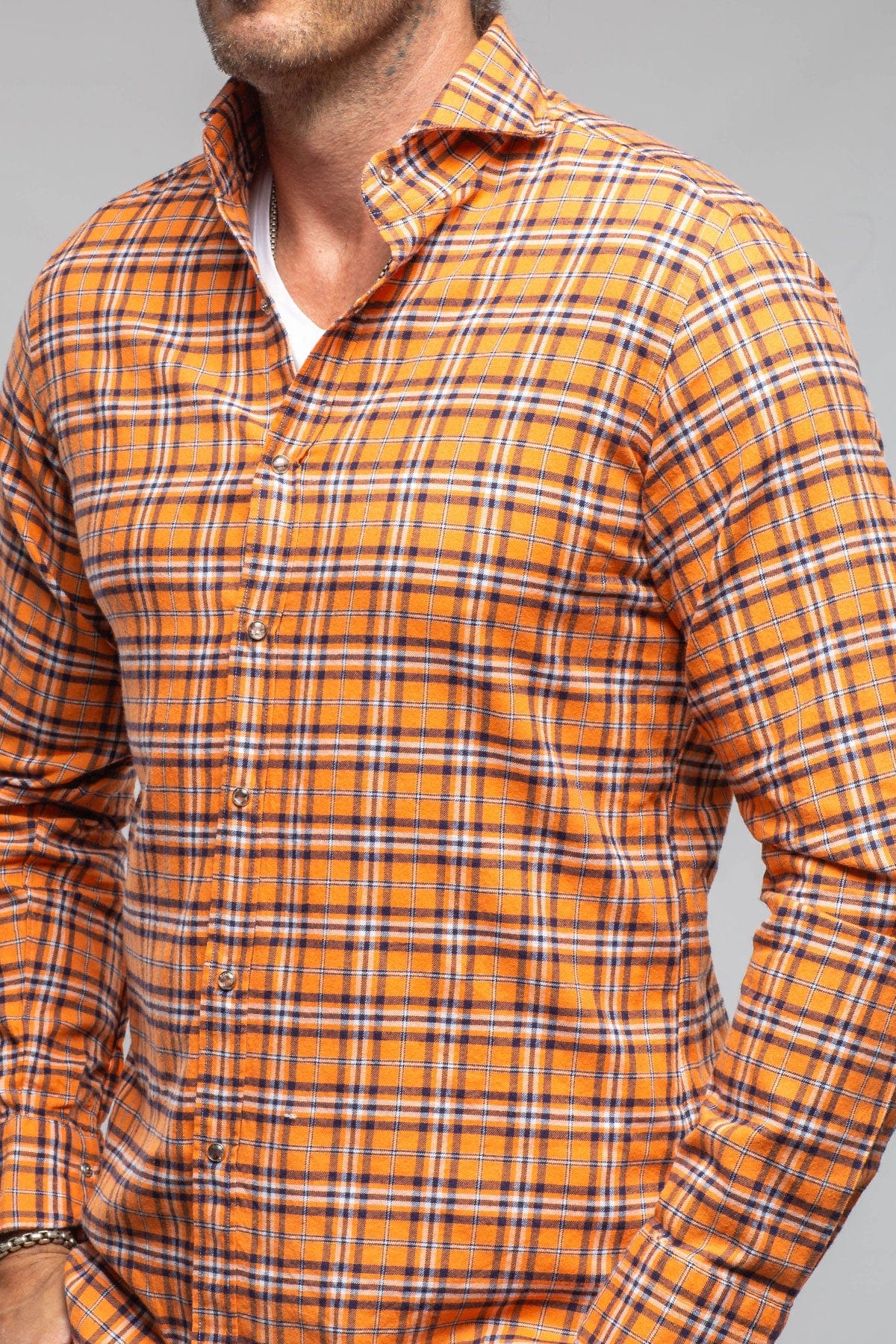 Giannetto Portofino Harmony Check Flannel Shirt In Orange Navy | Mens - Shirts - Dress