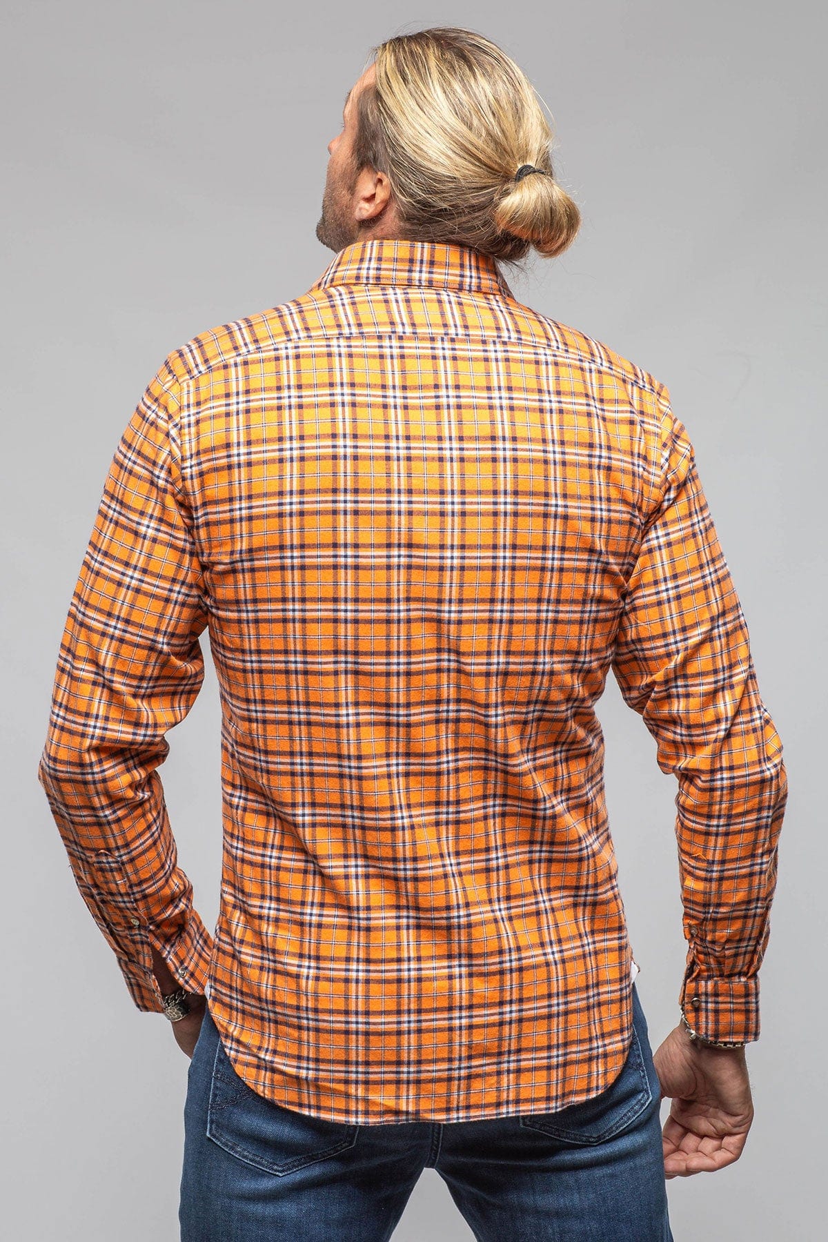 Giannetto Portofino Harmony Check Flannel Shirt In Orange Navy | Mens - Shirts - Dress
