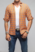 Giannetto Portofino Harmony Check Flannel Shirt In Orange Navy | Mens - Shirts - Dress