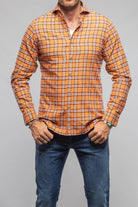 Giannetto Portofino Harmony Check Flannel Shirt In Orange Navy | Mens - Shirts - Dress