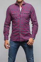 Giannetto Portofino Harmony Check Flannel Shirt In Pink Navy | Mens - Shirts - Dress