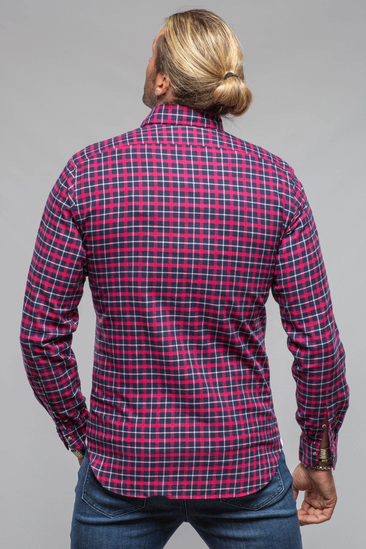 Giannetto Portofino Harmony Check Flannel Shirt In Pink Navy | Mens - Shirts - Dress
