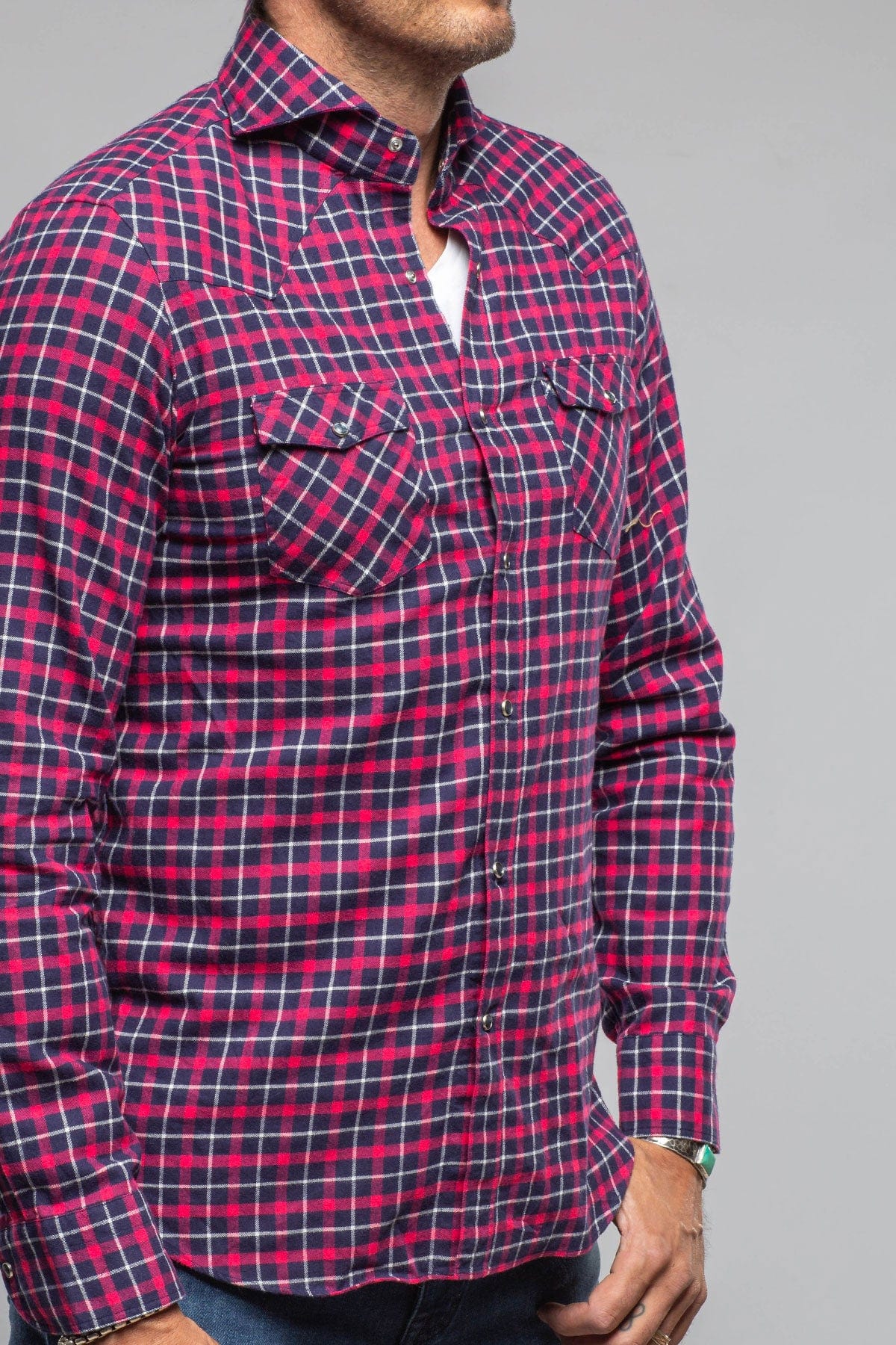Giannetto Portofino Harmony Check Flannel Shirt In Pink Navy | Mens - Shirts - Dress