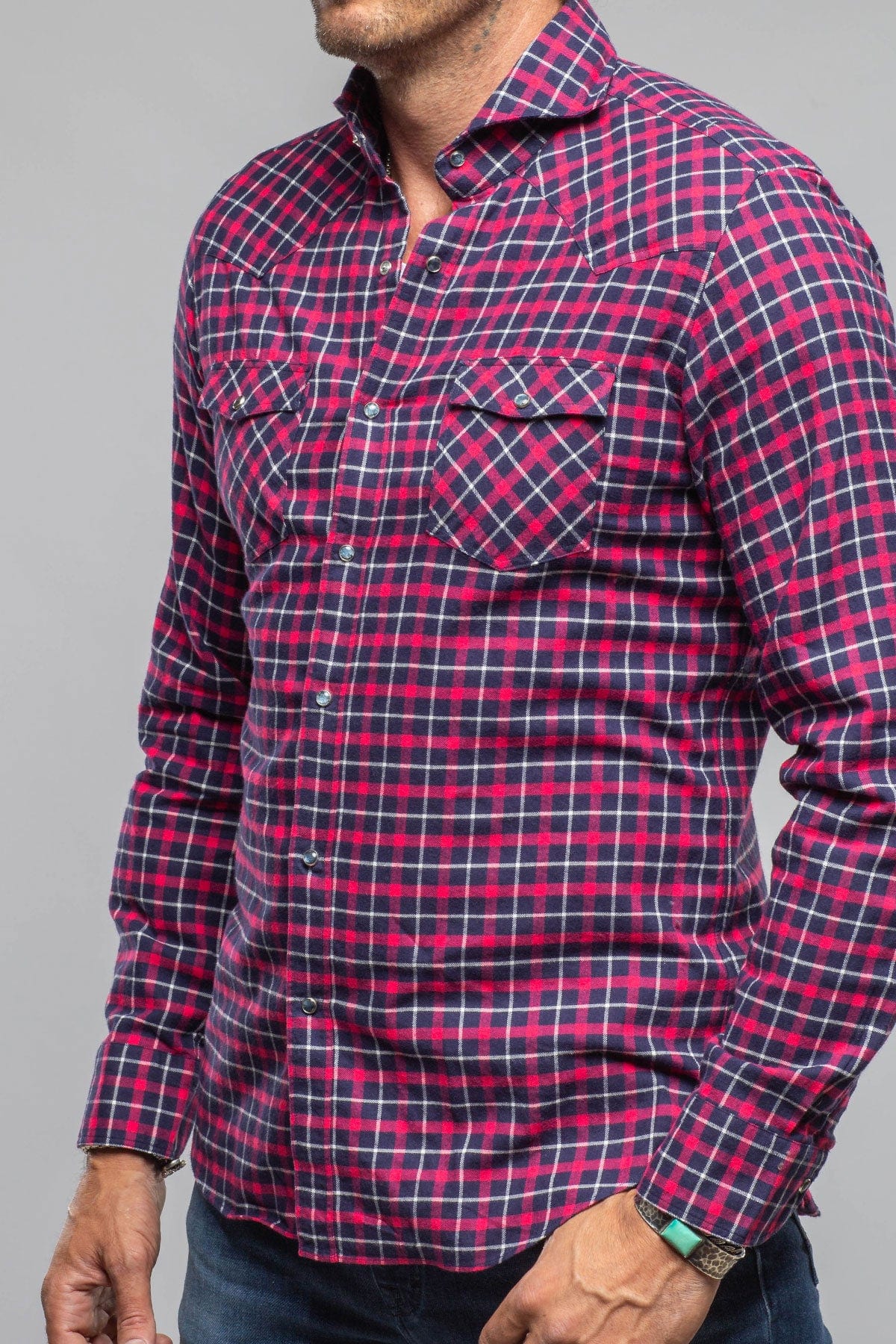 Giannetto Portofino Harmony Check Flannel Shirt In Pink Navy | Mens - Shirts - Dress