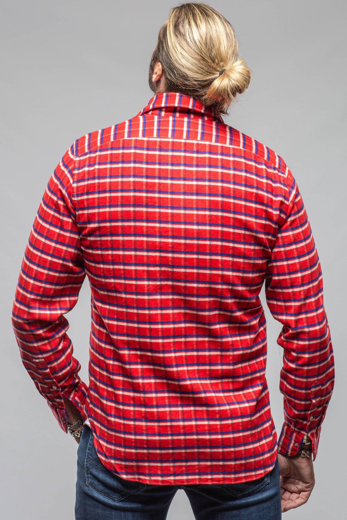 Giannetto Portofino Harmony Check Flannel Shirt In Red Navy Mens - Shirts - Dress