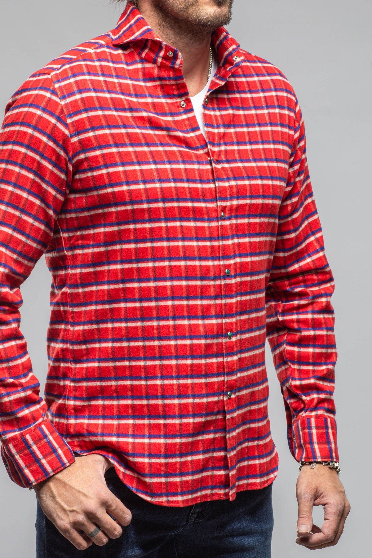 Giannetto Portofino Harmony Check Flannel Shirt In Red Navy Mens - Shirts - Dress