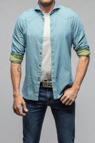 High Water Two Tone Snap Shirt In Green/Denim - AXEL'S