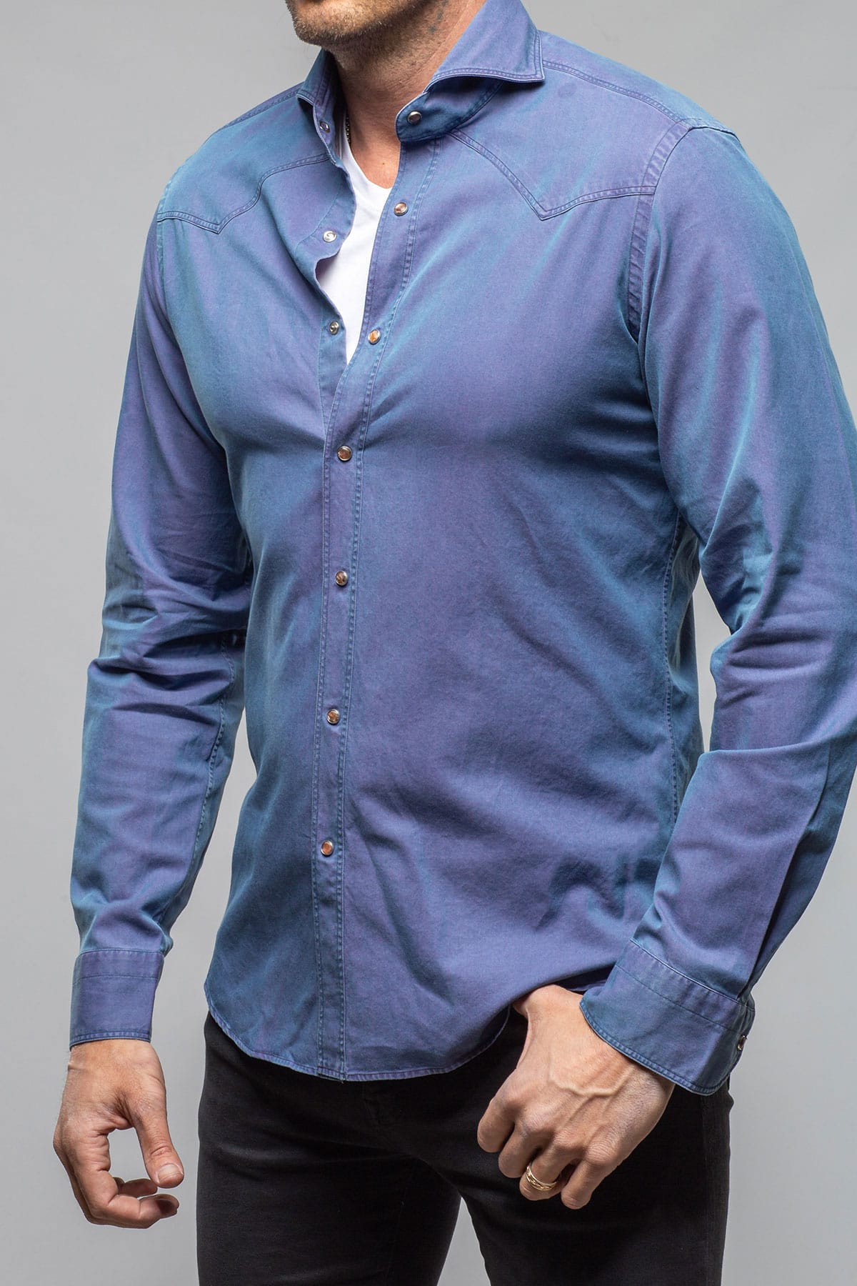Giannetto Portofino High Water Two Tone Snap Shirt In Purple/Denim Mens - Shirts - Dress