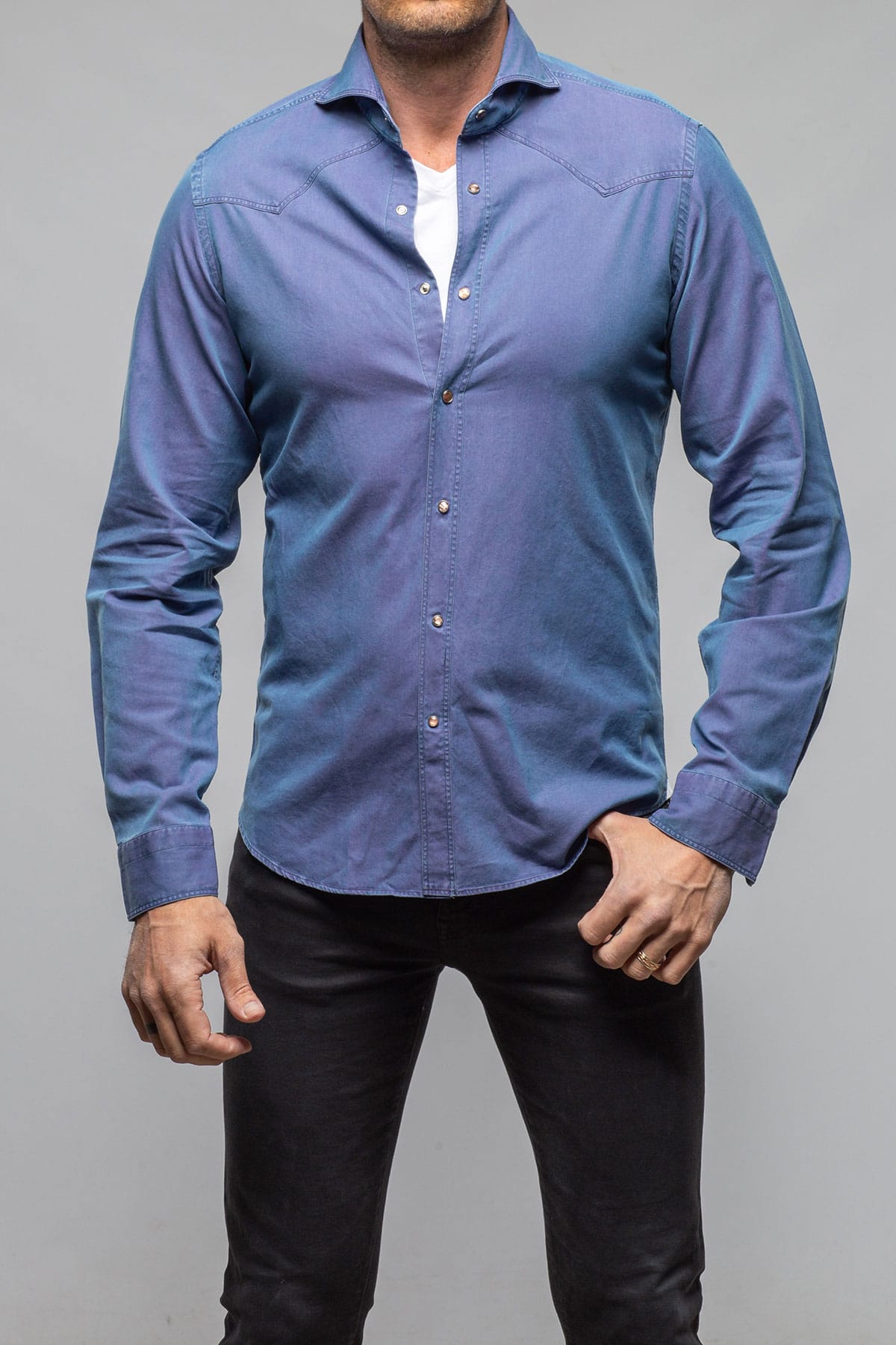 Giannetto Portofino High Water Two Tone Snap Shirt In Purple/Denim Mens - Shirts - Dress