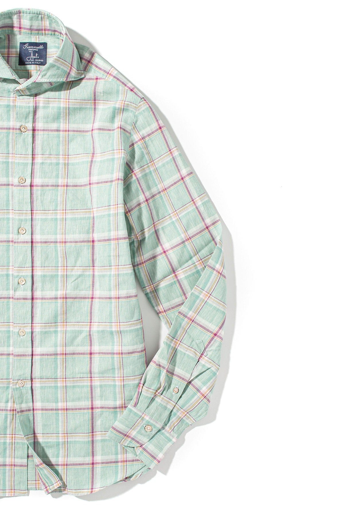 Giannetto Portofino Kirin Cotton Linen Check Shirt In Green Mens - Shirts - Dress