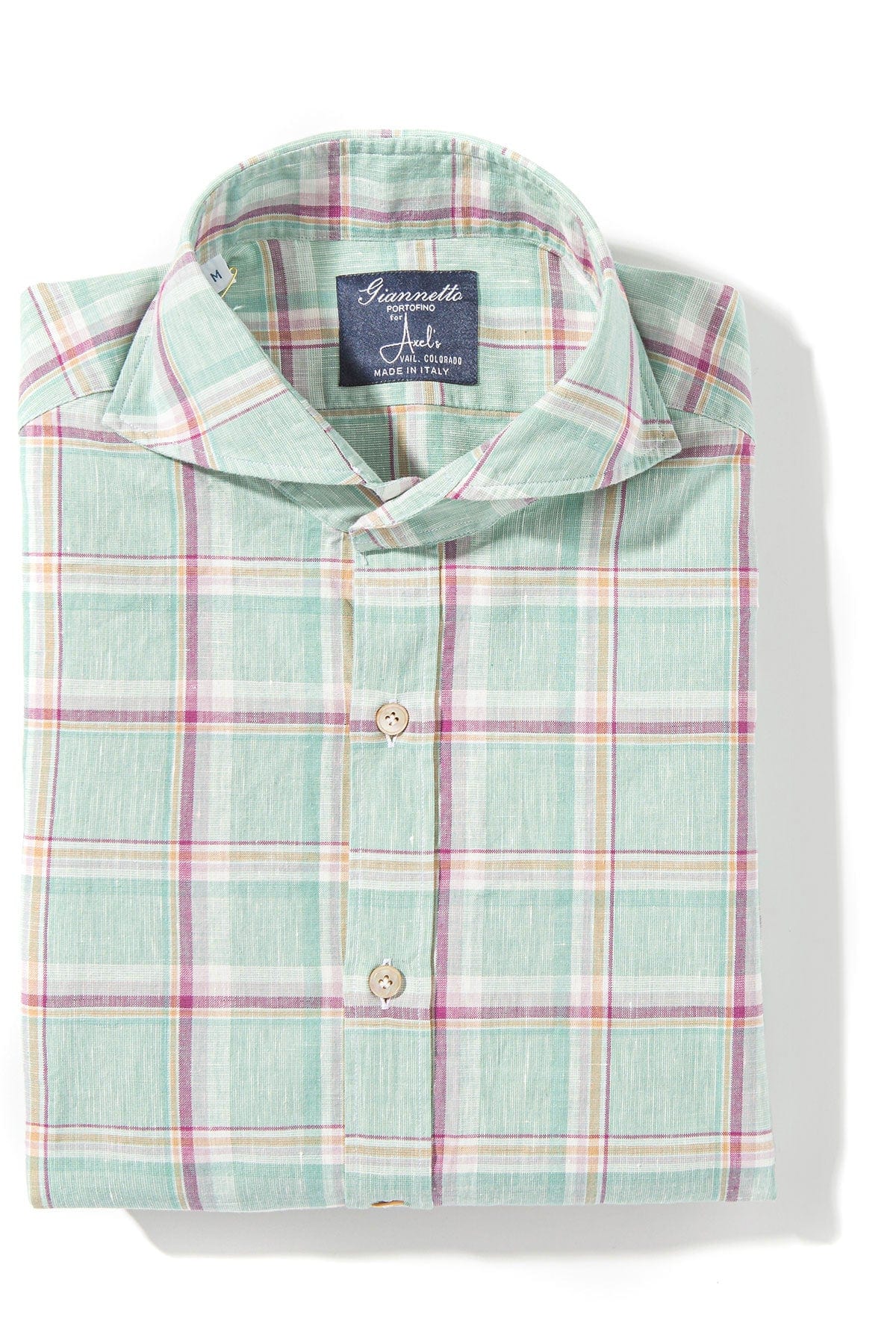 Giannetto Portofino Kirin Cotton Linen Check Shirt In Green Mens - Shirts - Dress
