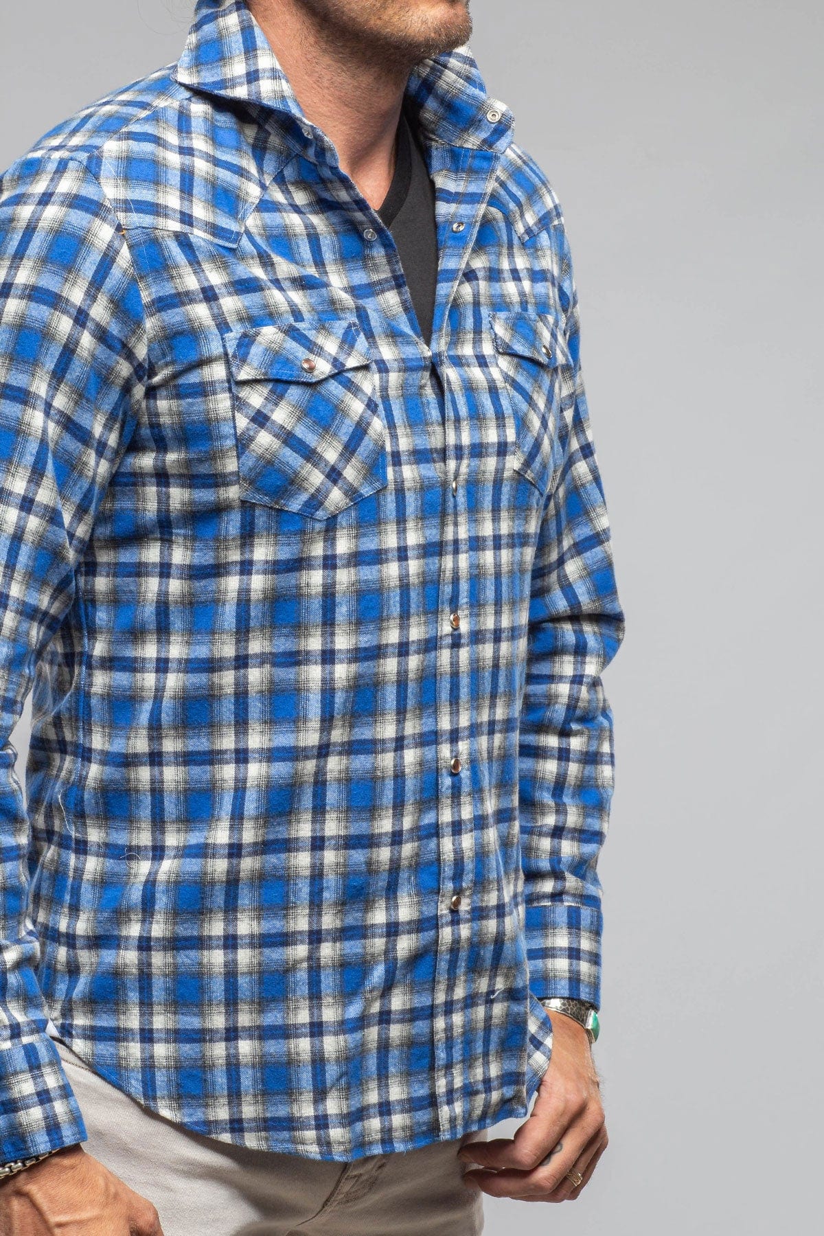 Lagoon Washed Western Check In Blue Black - AXEL'S