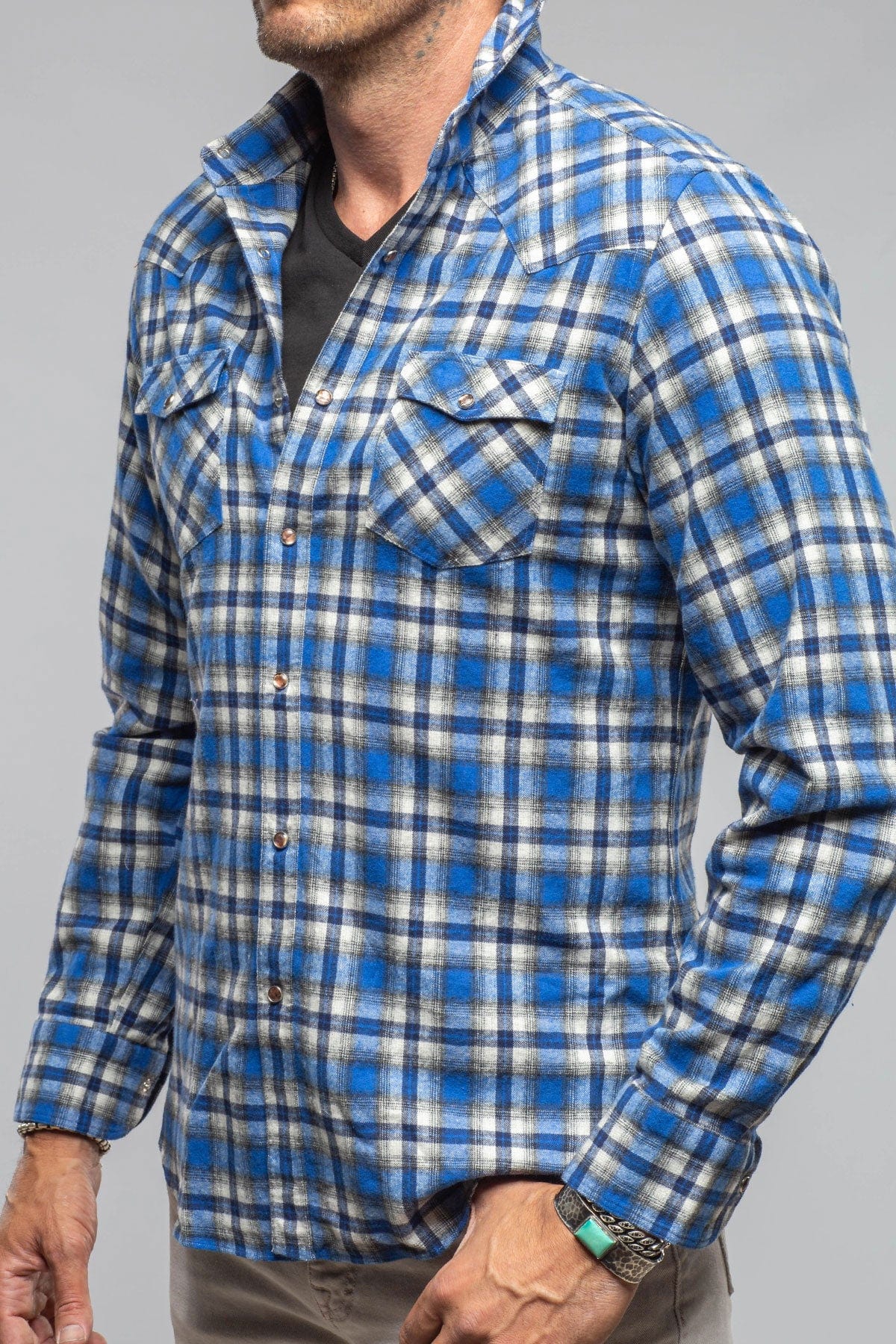 Lagoon Washed Western Check In Blue Black - AXEL'S